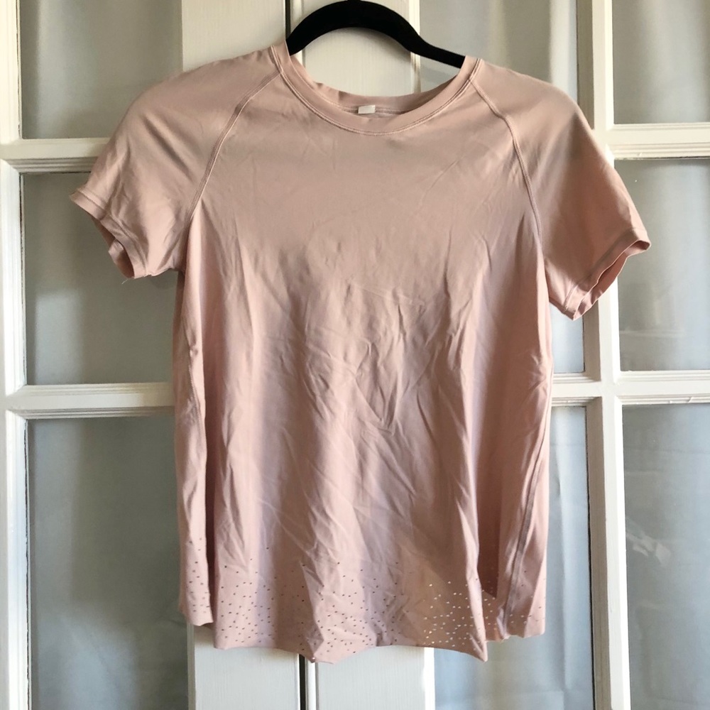 Blush Lululemon workout top with open back fold